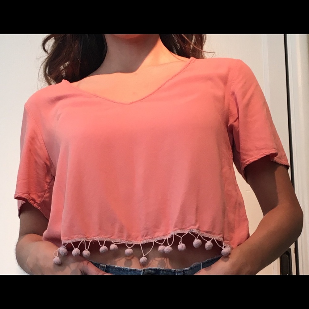 Salmon pink O’Neill blouse with stringed poms (M)